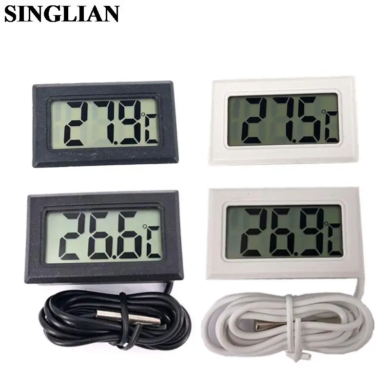 1Pcs Mini LCD Display Digital Thermometer Indoor Convenient Temperature Meter Gauge Instruments Embedded Built-in Probe Cable 1M