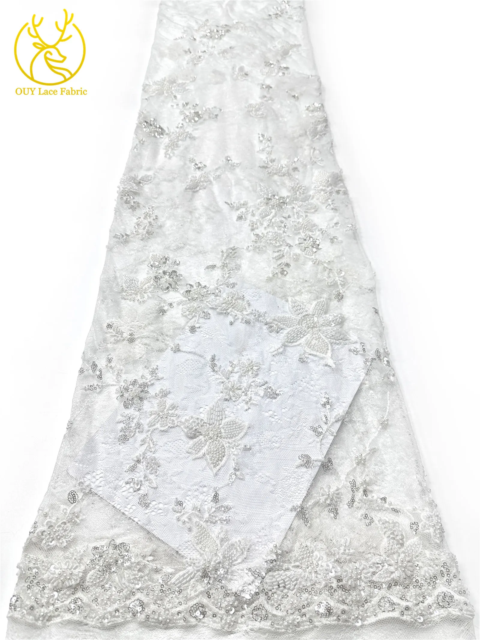 Grün Frankreich Damen Kleid Perlen Spitze Stoff 2026 Hochwertige afrikanische Stickerei Pailletten Spitze Stoff Party Abendkleid Stoff – Detail 9