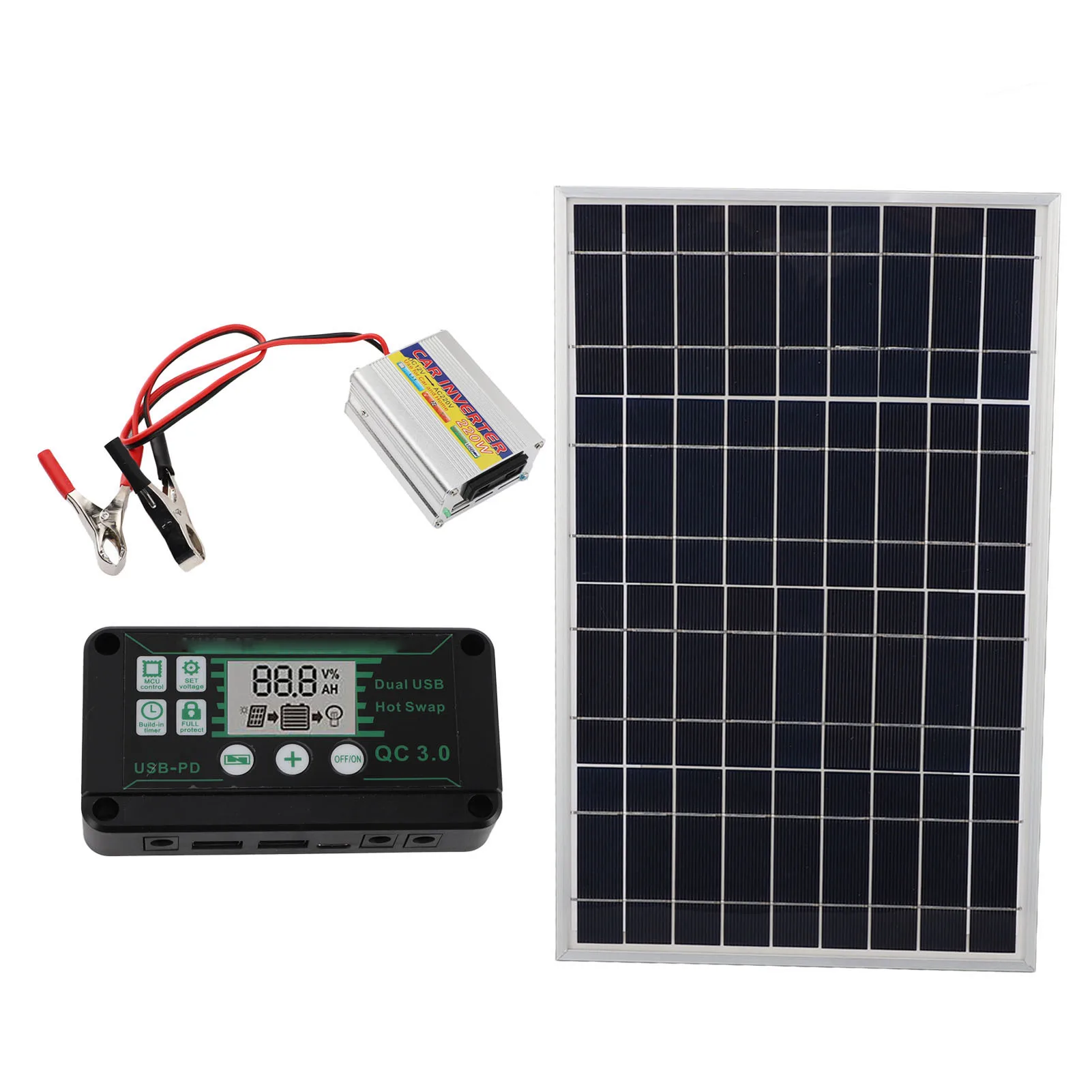 

Solar Panel Kit 30W Solar Panel 220W MPPT Power Inverter Waterproof Controller for Power