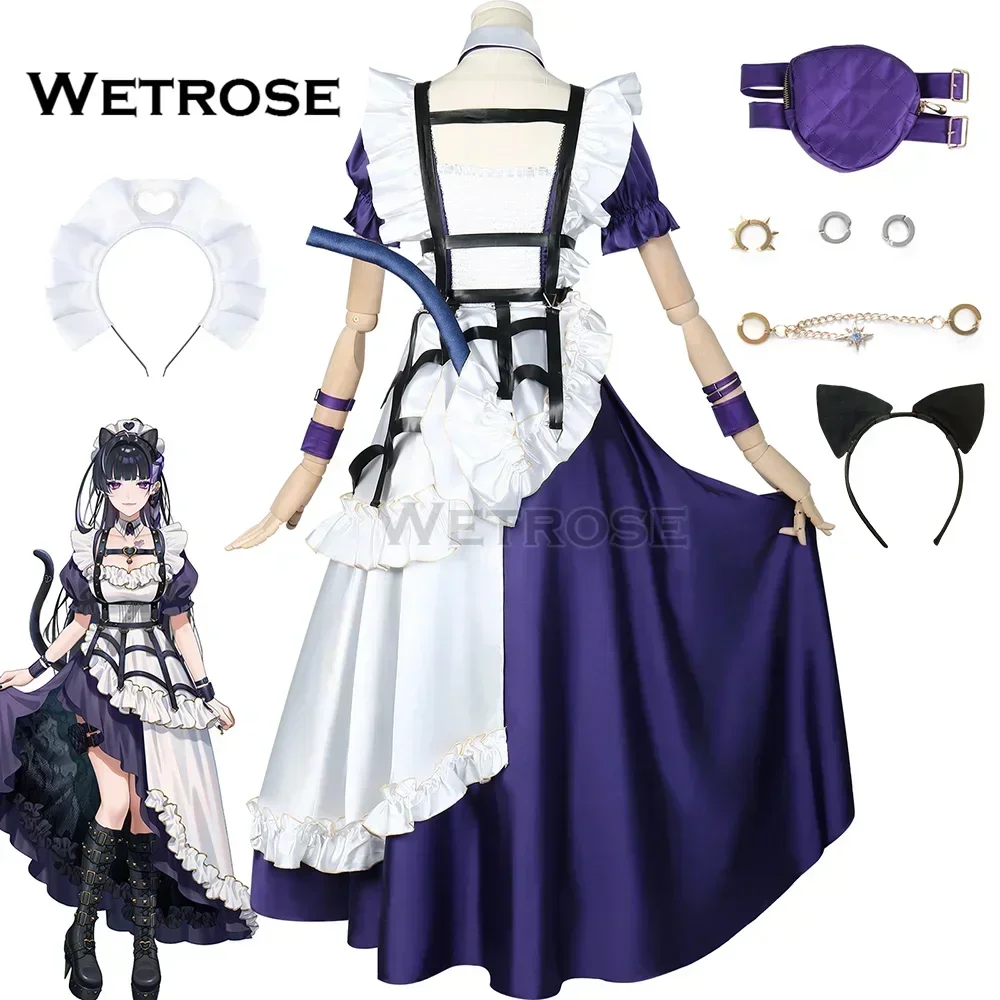 【Wetrose】In Stock Meloco Kyoran 2024 New Cat Maid Outfit Cosplay Costume Nijisanji EN Melo Tail Full Set Wig Halloween Xmas