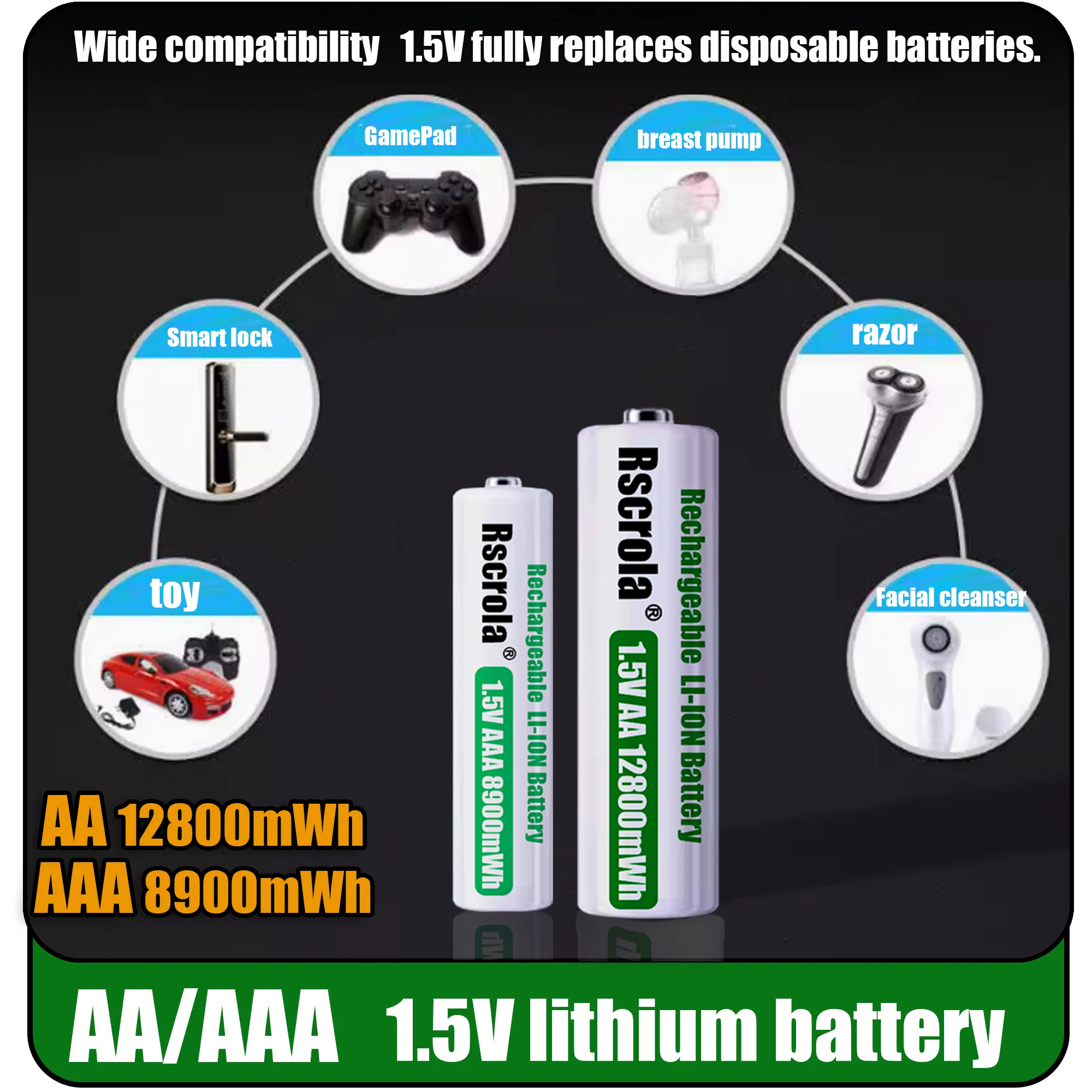 High Capacity Rechargeable AA 12800mWh Battery AAA 8900mWh Battery charge with charger for Solar Light, Keyboard, Remote Control