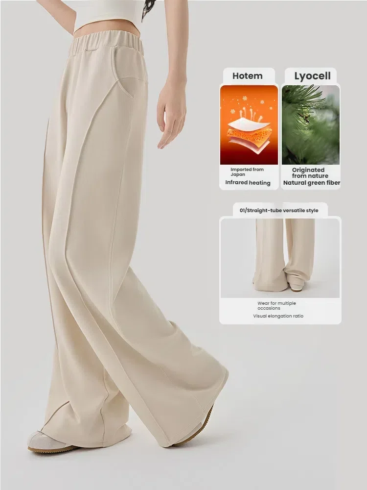 Women's Warm Straight Pants Winter Plus-fleece Wide Leg Trousers loose Casual Sports Pants Woman clothes street style