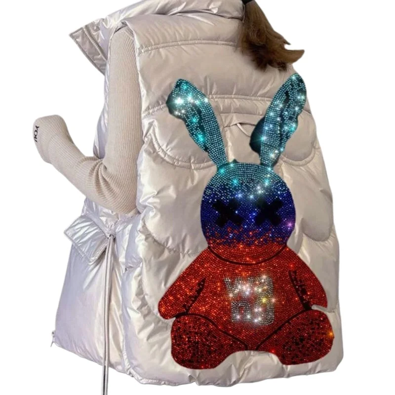 Full Diamond Rabbit Down Cotton Vest Winter New Women's Fashionable Stand Collar Versatile Outerwear Tank Top Coat