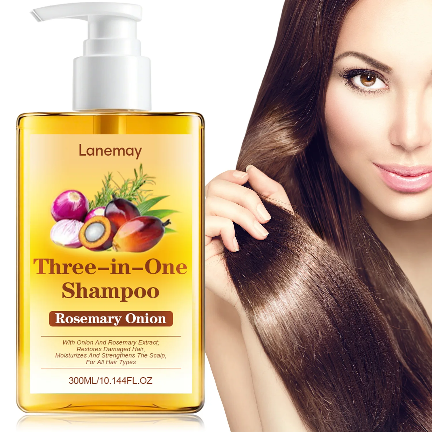 Three-in-One Rosemary Onion Shampoo with Biotin Strengthening Treatment to Reduce Breakage, Restore Damaged Texture.