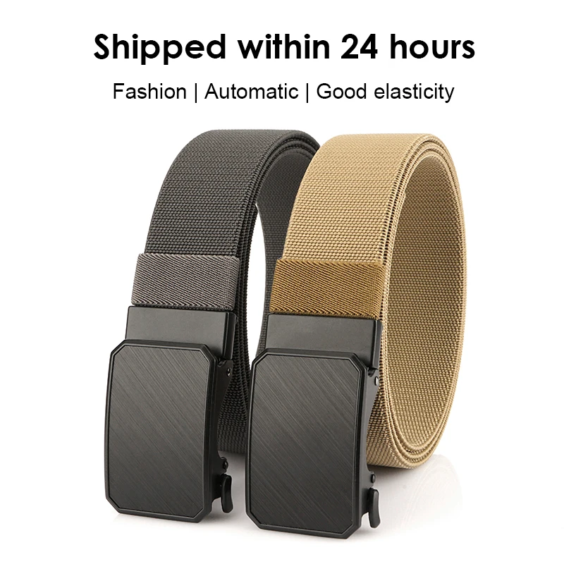 HSSEE 38mm Elastic Belt for Men Tight Nylon Alloy Automatic Buckle Outdoor Casual Belt Stretch Waistband Male Work Girdle Gift