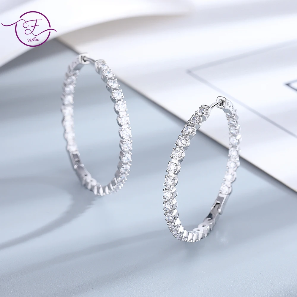 

39mm S925 Sterling Silver Big Circle Hoop Earrings For Women Fashion Wedding Fine Jewelry C Hoop Earring