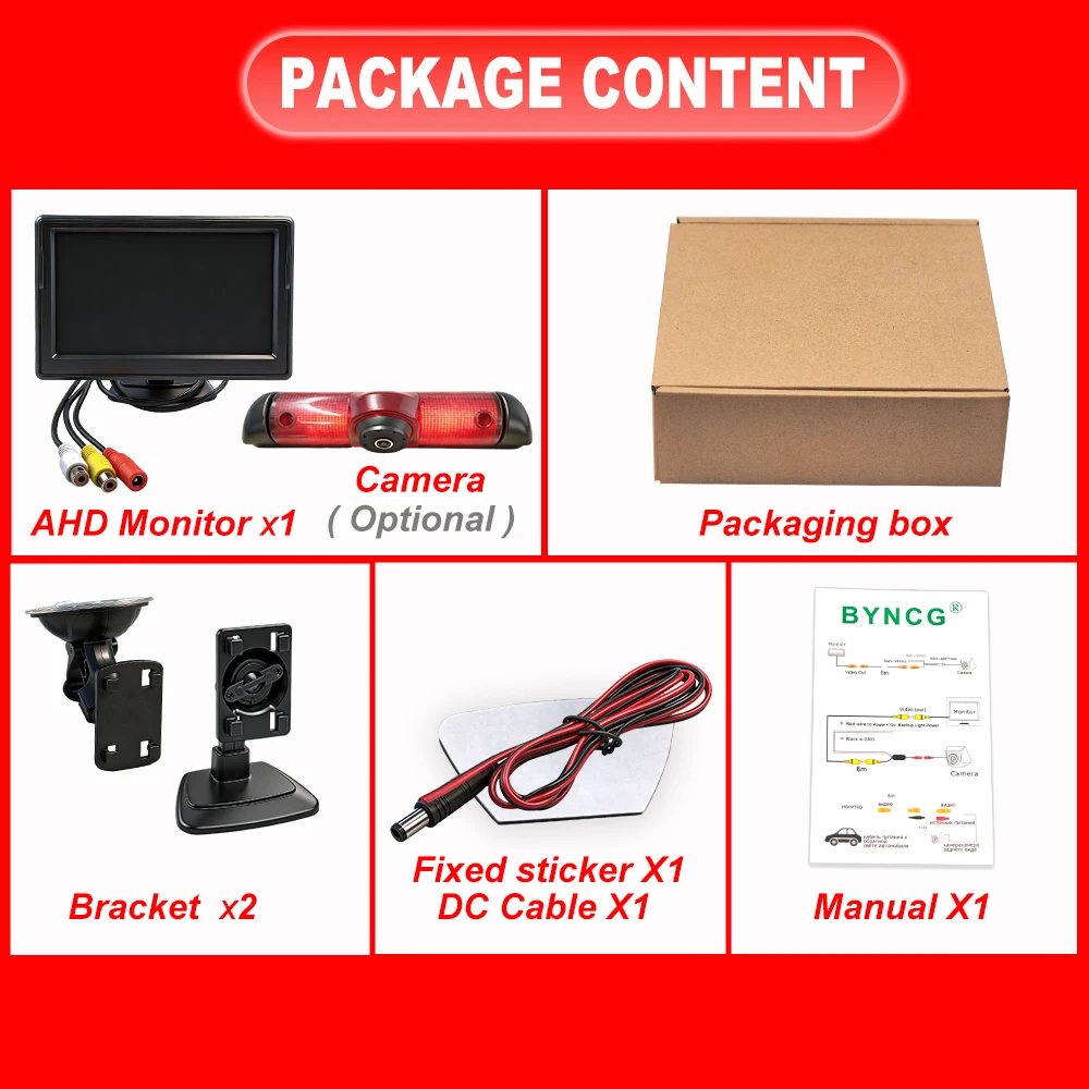 Car 5 inch Monitor AHD IPS CVBS LCD TFT 1080P Brake Light reverse camera for Ducato Ram ProMaster Peugeot Boxer Citroën Jumper