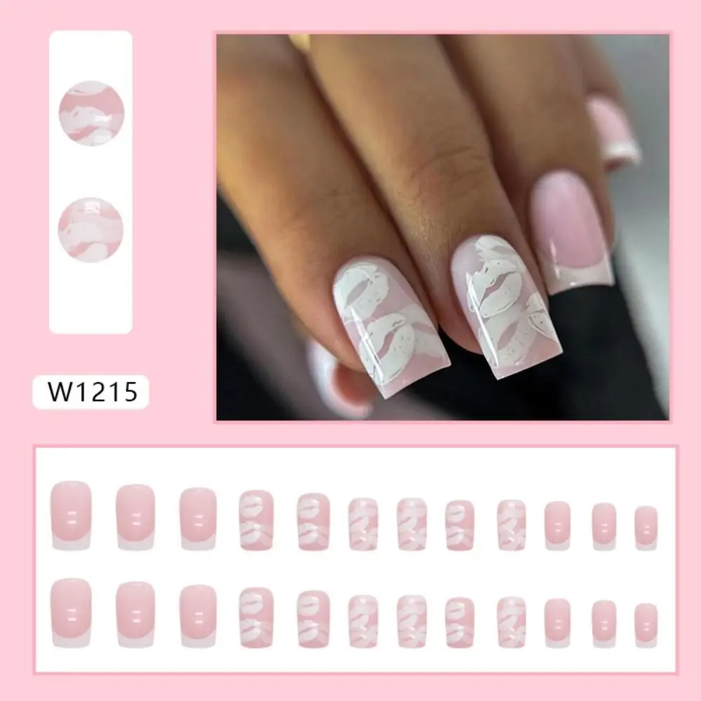 Long Square False Nails New White Lips Starbursts Rainbow Stripes Nail Tips Detachable Full Cover Press on Nails DIY