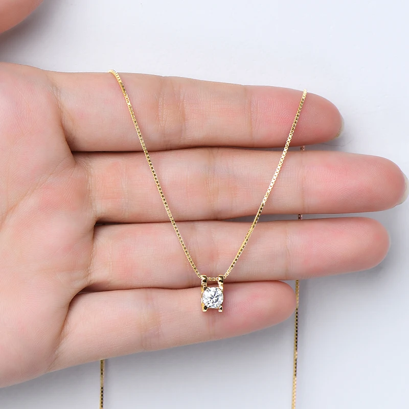 Anziw 5MM Sparking D Moissanite Pendant Necklace For Women S925 Sterling‑Silver Solitaire Neck Chain Wedding Jewelry Certified