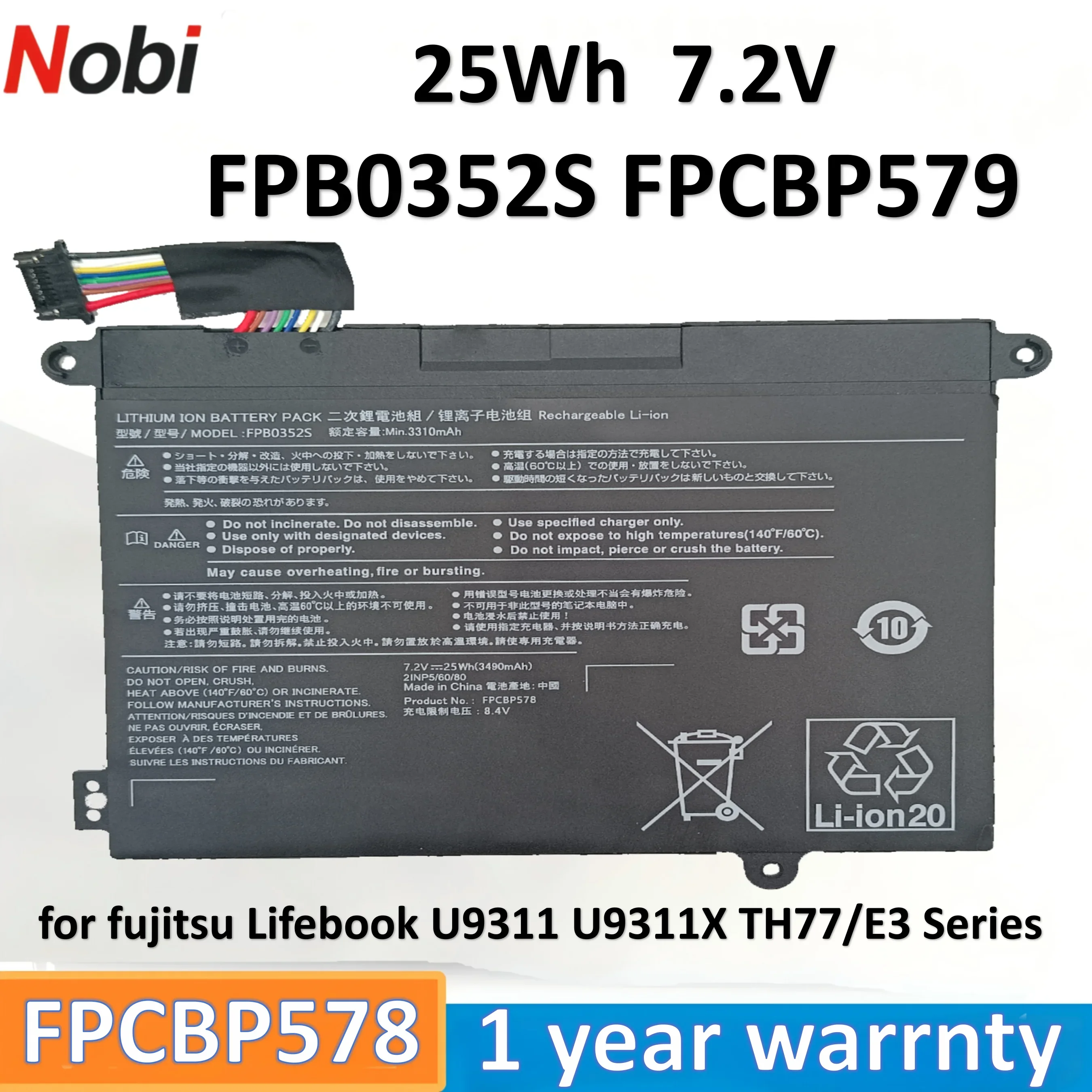 

Аккумулятор Nobi FPB0352S FPCBP578 FPB0353S FPCBP579 для Fujitsu Lifebook U9311 U9311X TH77/E3 FMVT77E3LB FMVU90E3BN CP785912-01