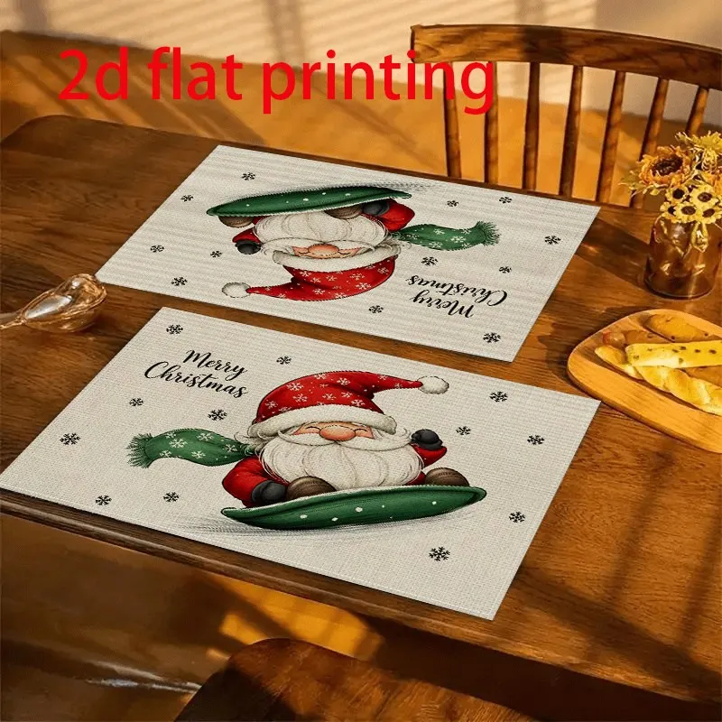 VIKAMA Christmas Linen Placemat, Golden Sleigh Gifts Holly Red, Machine Washable Heat Resistant, Holiday Kitchen