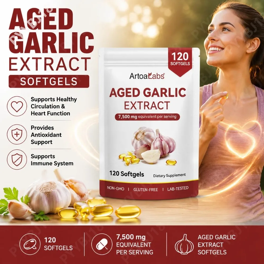 Aged Garlic Extract Softgels 7500mg Equivalent per Serving for Circulation & Heart Function Antioxidant & Immune Support 120Ct