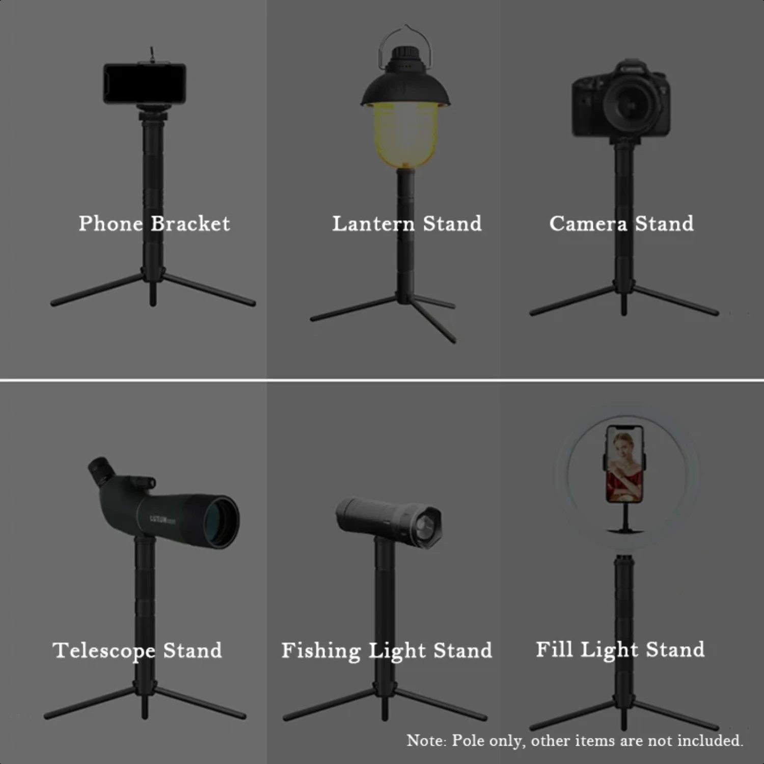 Aluminum Lantern Stand Camping Lamp Pole Foldable Light Support Holder Lamp Bracket Camera Phone Tripod Stand  Outdoor Picnic