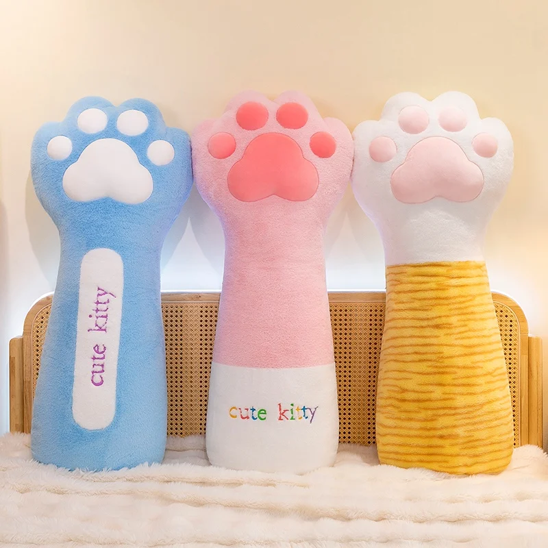 

Cute Creative Cat Paw Chair Cushion Plush Toys Soft Stuffed Fluffly Office Lumbar Support Long Pillow Home Deco for Girls Gifts