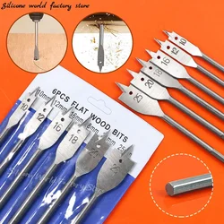 Silicone World 6PCS Three Pointed Flat Drill Hexagonal Handle Woodworking Hole Opener Wooden Board Drilling Bit Tools Set