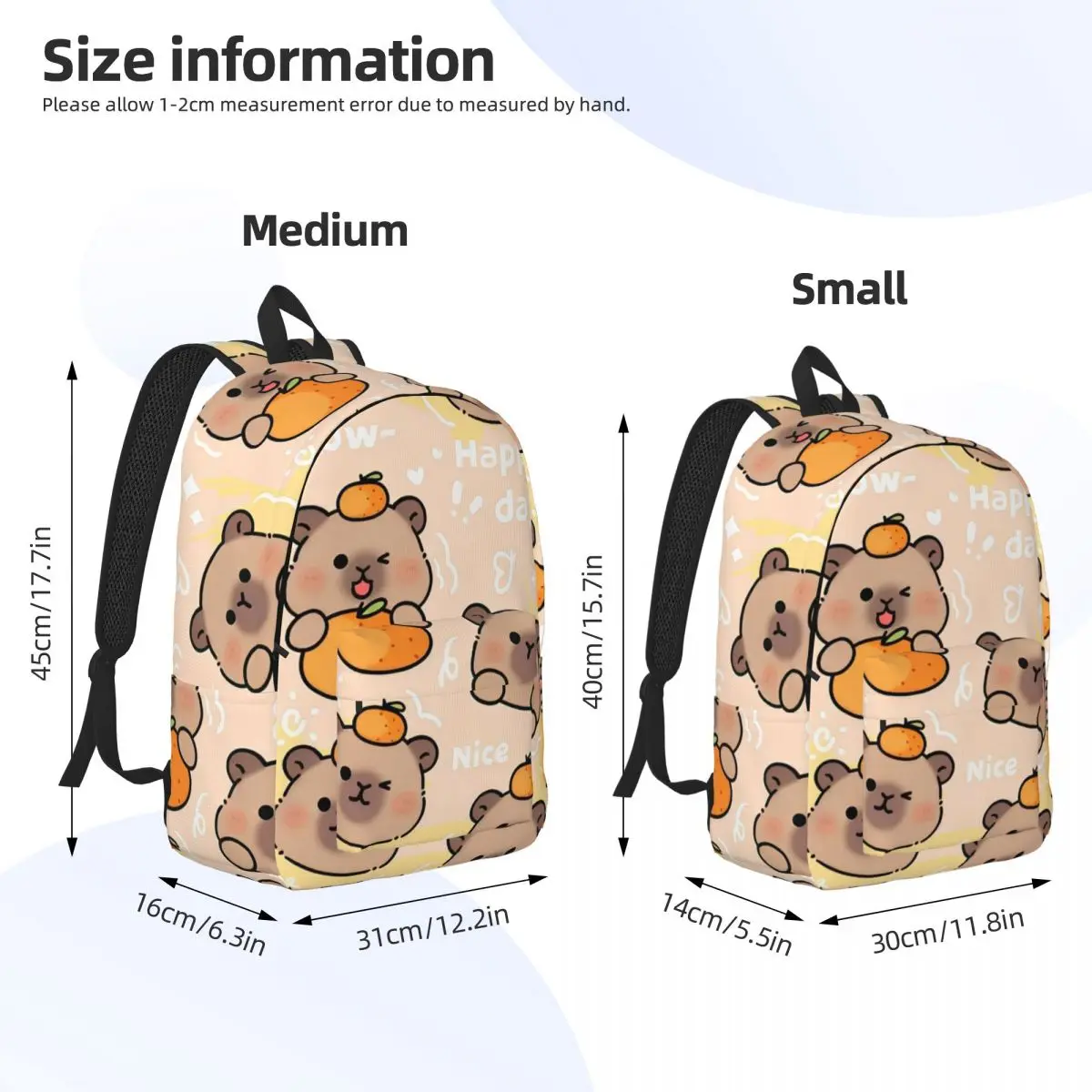 Kawaii Kapibara Cartoon Cute Backpack for Boy Girl Kids Student School Bookbag Canvas Daypack Preschool Primary Bag Durable