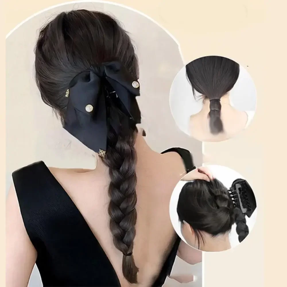 Women's Synthetic Wigs Polka dot bow headband simulation hair twist ponytail hairpin gentle with skirt hair accessories