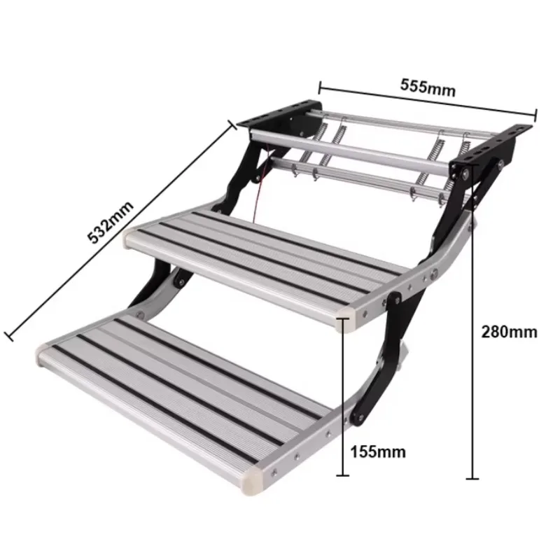 Hot Sale Caravan & Camper Trailer Steps with Double Drop Down Foldable RV Steps with LED Light Alloy Steel Material RV Steps