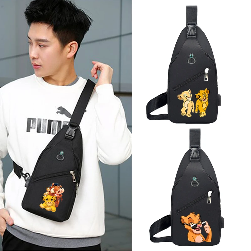 Mufasa Lion King Shoulder Bag Boy Girl Disney Anime Pattern Chest Bags Fashion High-capacity Crossbody Bags Travel Handbag Gift