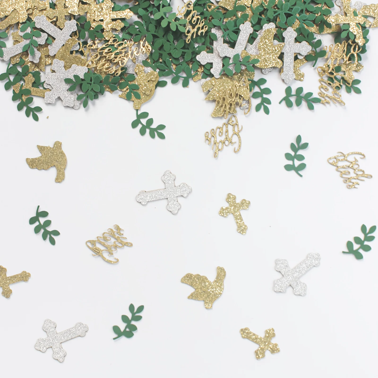 100 Stück glänzendes Glitzer-Konfetti mit Kreuz und Taube, geeignet für Hochzeiten, Geburtstage, Taufen, religiöse Veranstaltungen – elegante Partydekoration – Detail 3