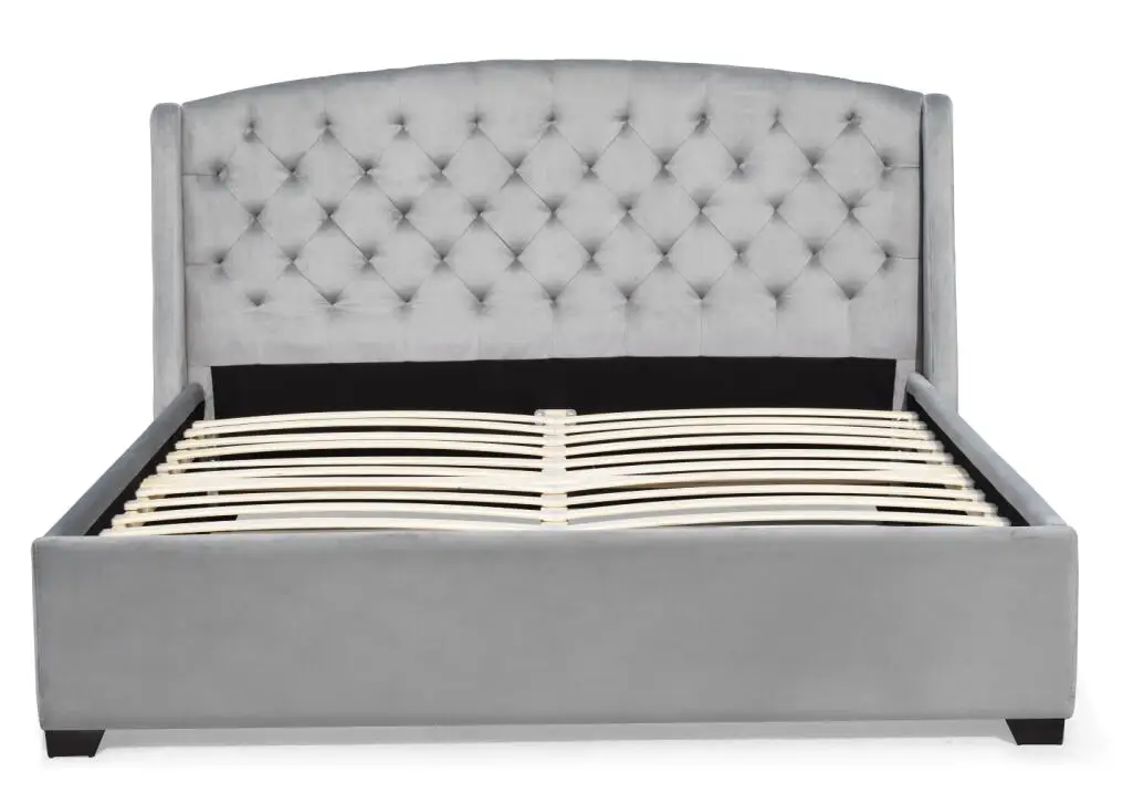 Modern Design Tufted Headboard Fabric Bed Upholstered Wood Panel Plywood Frame Available King Queen Double Sizes Bedroom Useprom