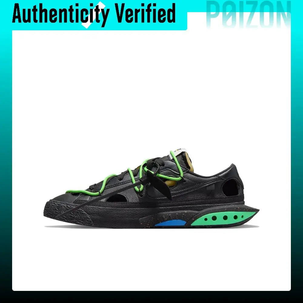 Nike x OFF WHITE Blazer 77 'Black And Electro Green' Low top Skateboard Shoes Unisex Black Green DH7863-001