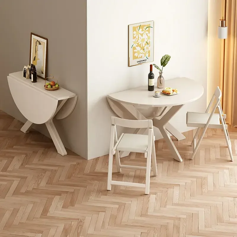 Solid wood folding round table Small apartment dining table Household dining  Stand aside Foldable eating  Round