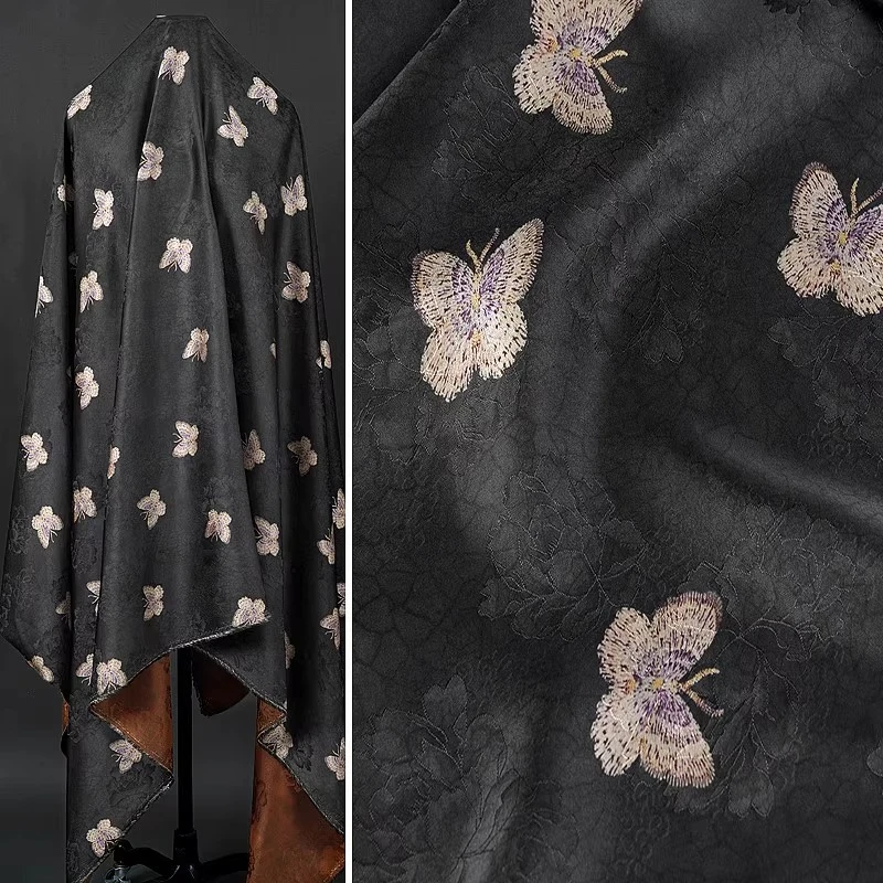 

Бабочка, ароматная облачная пряжа, цветочный халат, ткань, новый черный комплект в китайском стиле, топ Qipao Hanfu, юбка, дышащая модная ткань