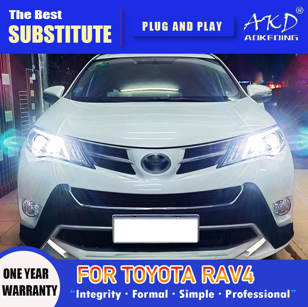 AKD Head Lamp for RAV4 LED Headlight 2013-2016 Headlights RAV4 DRL Turn Signal High Beam Angel Eye Projector Lens