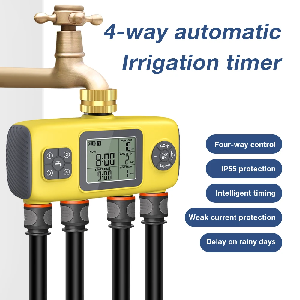

4-outlet Water Timer IP55 Waterproof Valve Controller Automatic Irrigation System for Garden Lawn Plants Watering Timing System