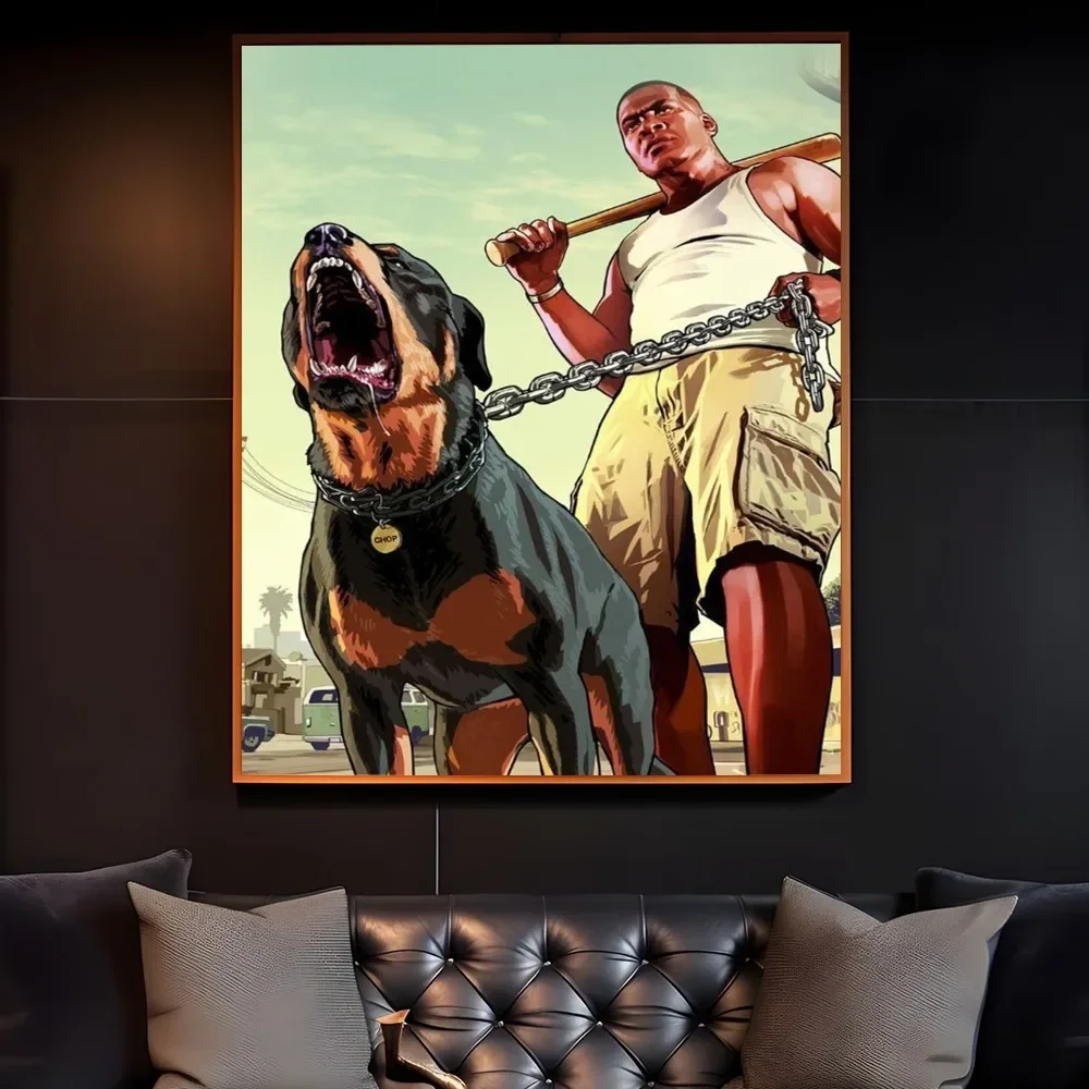 Decoração roubo auto gta vídeo jogo cartaz pegajoso arte da parede impressão à prova dwaterproof água casa sala de estar barra decoração estética