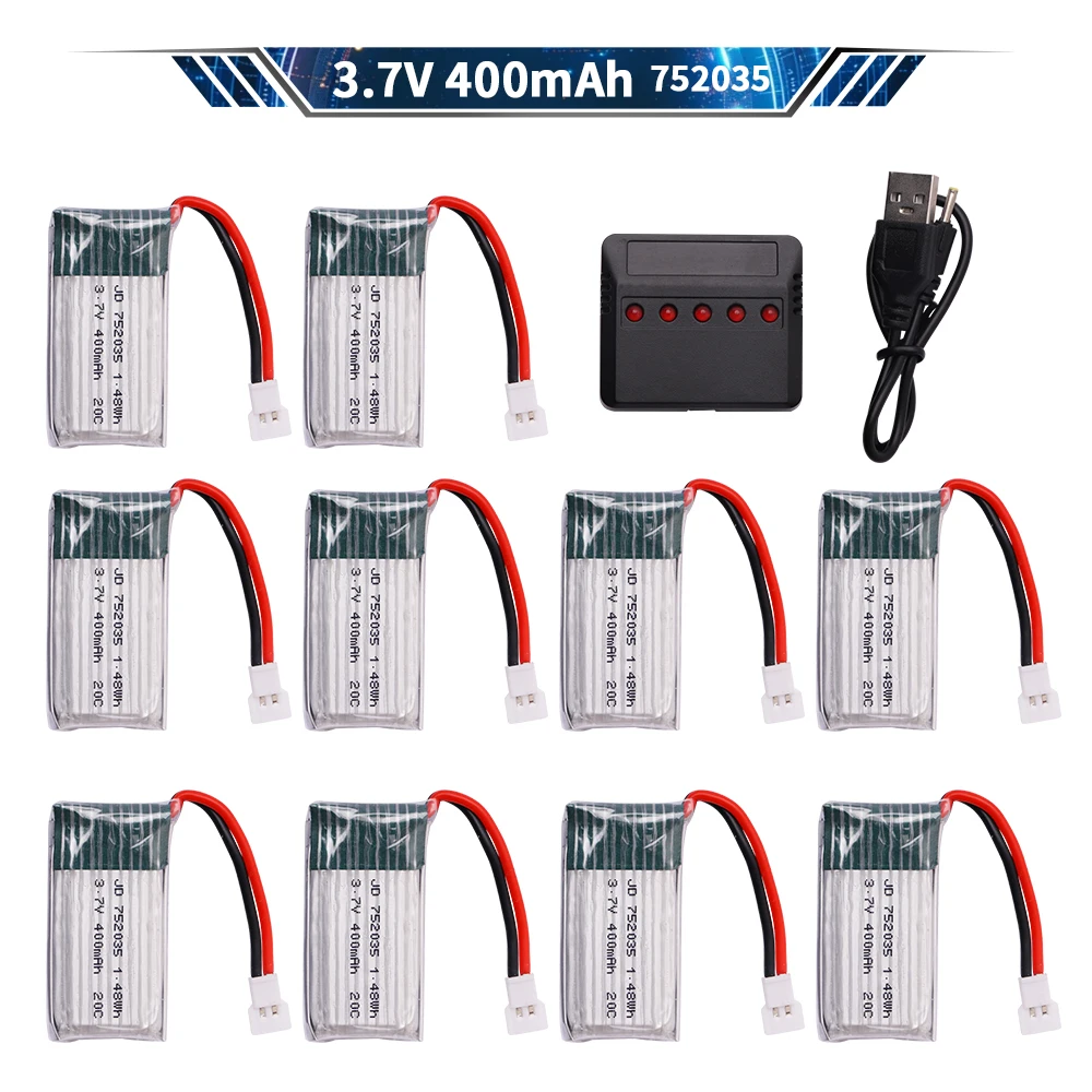 3.7V 752035 400mah Lipo Battery For H107 H31 KY101 E33C E33 U816A V252 H6C 25C RC Quadcopter Drone Spare Parts