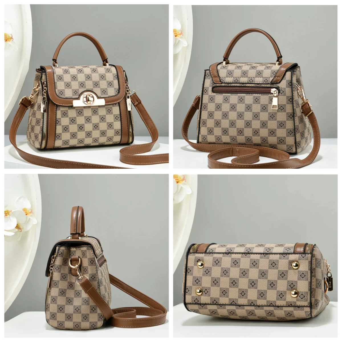 Trendy PU Small Square Crossbody Bag  Lock Flap Handbag Adjustable Shoulder Strap for Women Daily Matching Travel