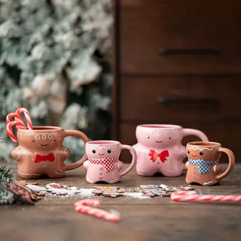 Christmas-themed Gingerbread Man Cartoon Cute Ceramic Mug Milk Coffee Cup Couple Mugs Gift For Christmas
