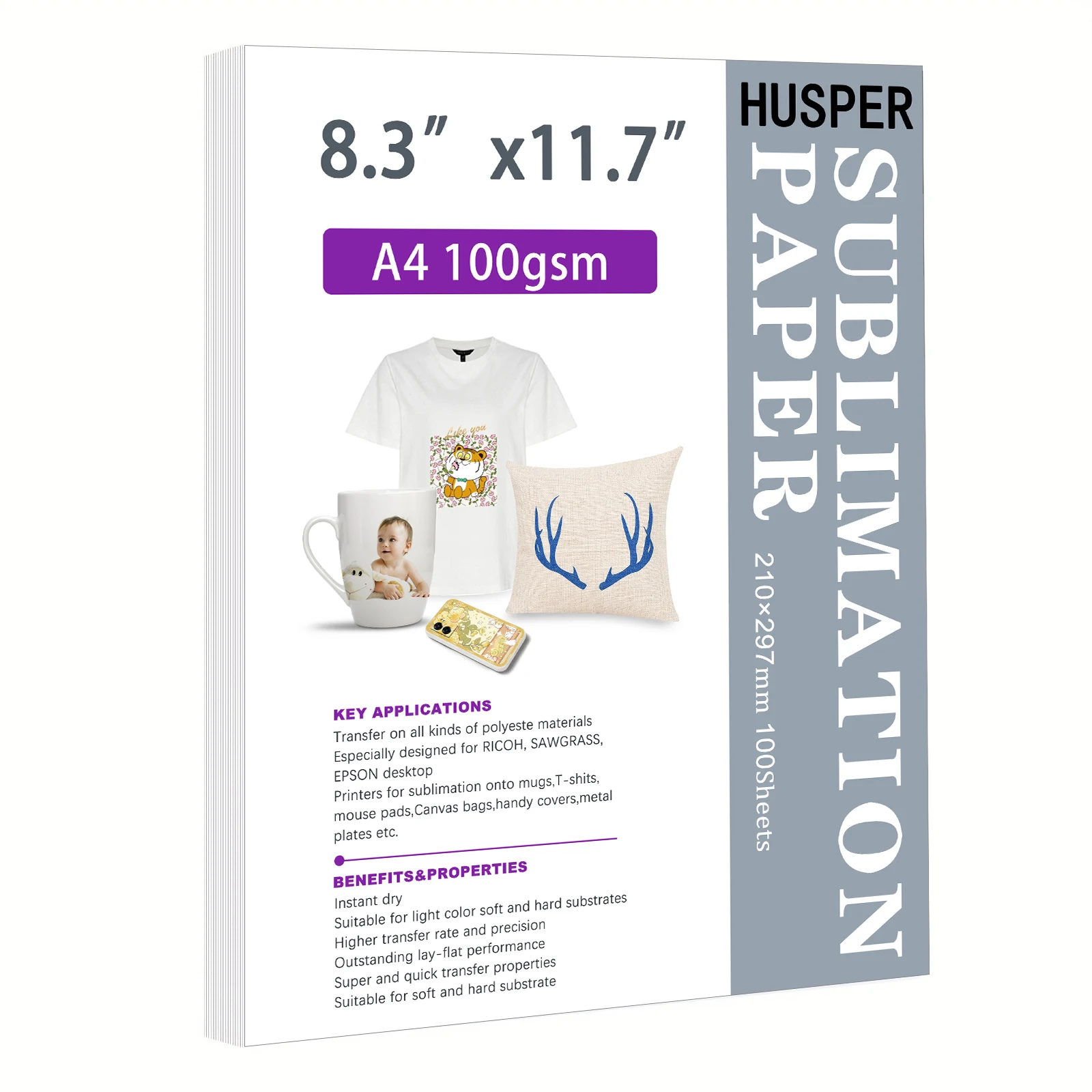 Husper-Sublimation papier a4 8,3x11,7 Zoll Blatt für jeden Tinten strahl drucker, der mit Sublimation stinte g überein stimmt