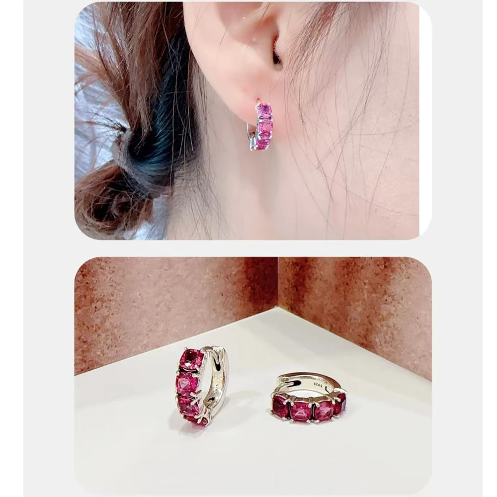 Sparkling 925 Sterling Silver Rose Red&Blue&Yellow&Green Natural Zircon Earrings Ladies' Gathering Fashion Jewelry