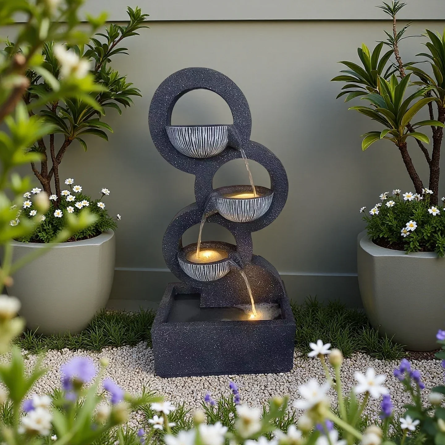 2026 Geometric Shape Outdoor Resin Water Fountain Waterfall Home and Garden Decorative Item for Yard Lawn