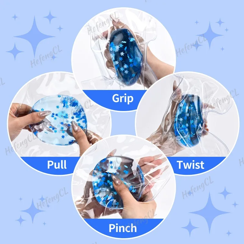 Blaues Schneeflocken-Glitzer-Wasserspielzeug, Quetschbares Stressabbau-Spielzeug, Dehnbares Transparentes Sensorisches Entspannungsgeschenk