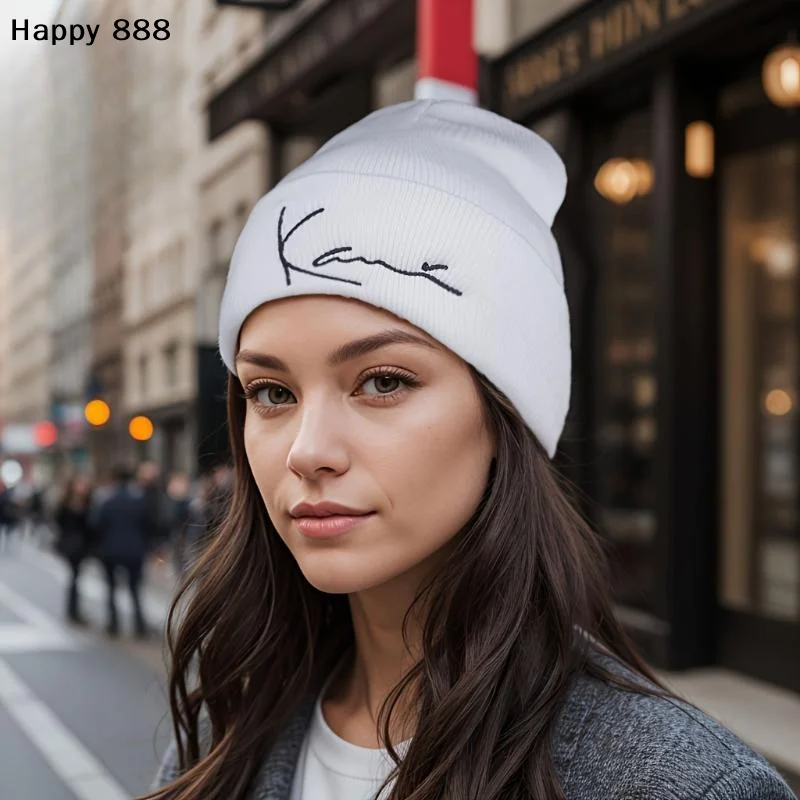 Karl Kani Retro Letter-Embroidered Knitted Hat For Men And Women, Providing Winter Warmth, With A Hood