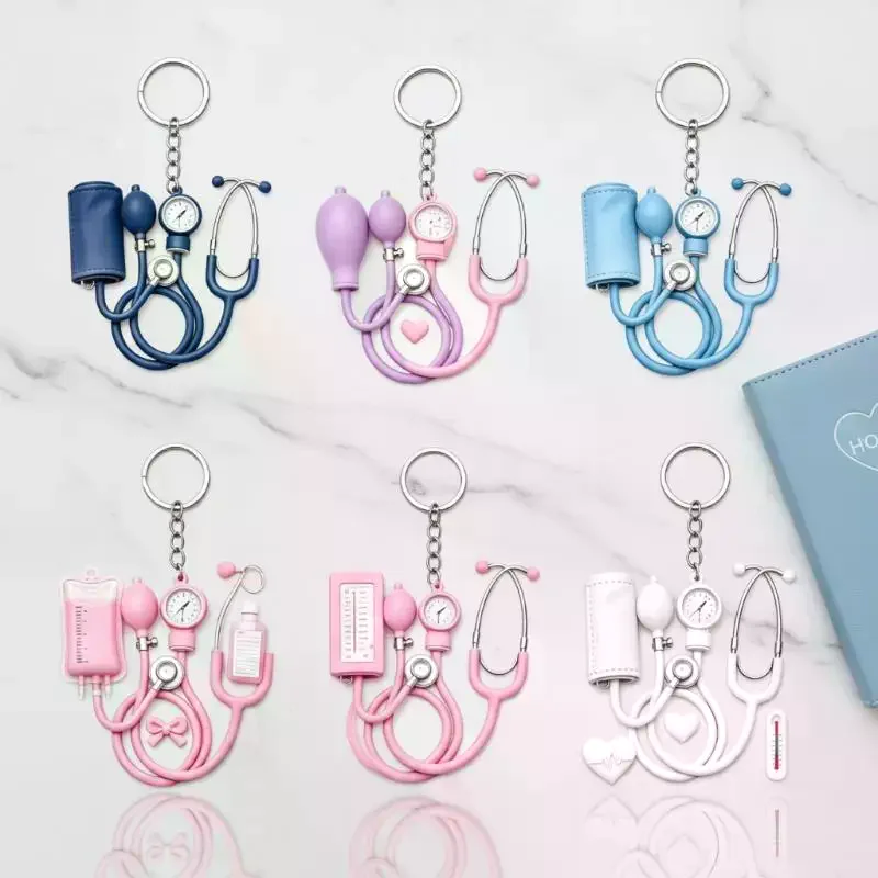 Stethoscope Keychain Mini 2D Flat Cute Design Medical Themed Bag Charm Practical Small Gift for Doctor Office Staff