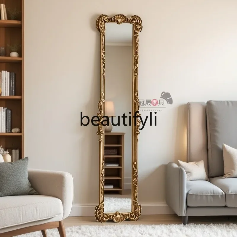 

European retro full-length mirror wall-mounted extremely narrow decorative wall-mounted enigma mirror French full-length mirror5