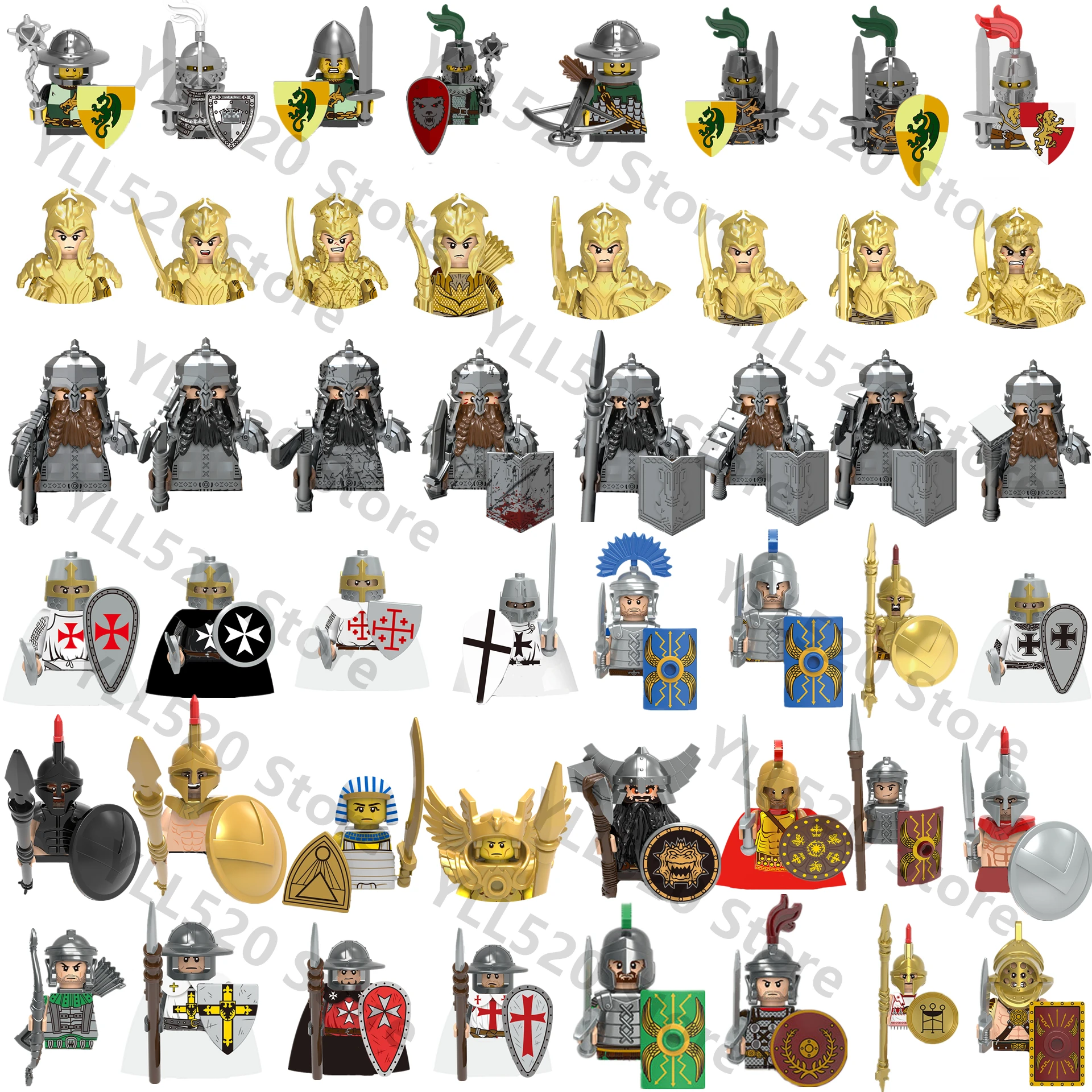 

Single Medieval Military Figures Building Blocks Helmets Soldier Parts dwarf Weapons Roman Sword Accessories Toys for Children