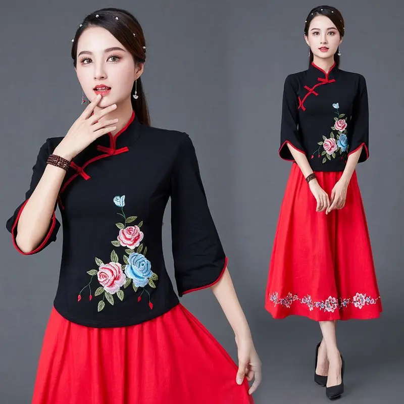 Vintage kobiety chińska odzież nowa moda 2023 nowoczesna elegancja Hanfu strój Tang haft chińska koszula w stylu narodowym Hanfu Top