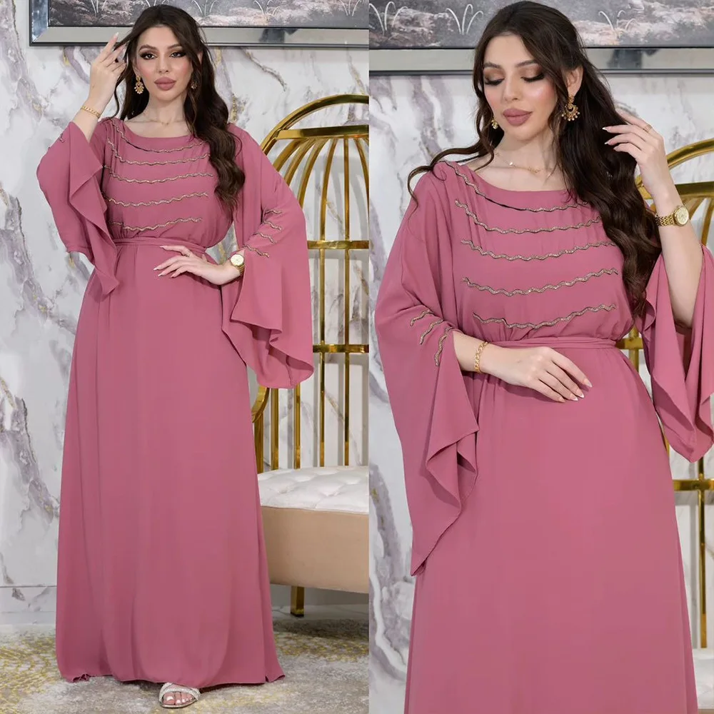 Flare Sleeves Prom Dresses Backless 2024 New Design Crystal Arabia Women Formal Occasion Evening Dresses Party Gown 