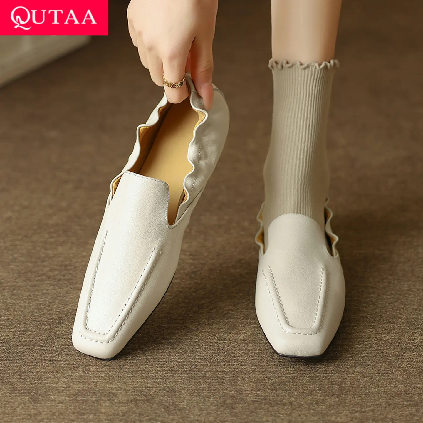 

QUTAA 2026 Fashion Women Flats Shoes Woman Spring Casual Genuine Cow Leather Loafers Casual Shoes Round Toe Ladies 34-40