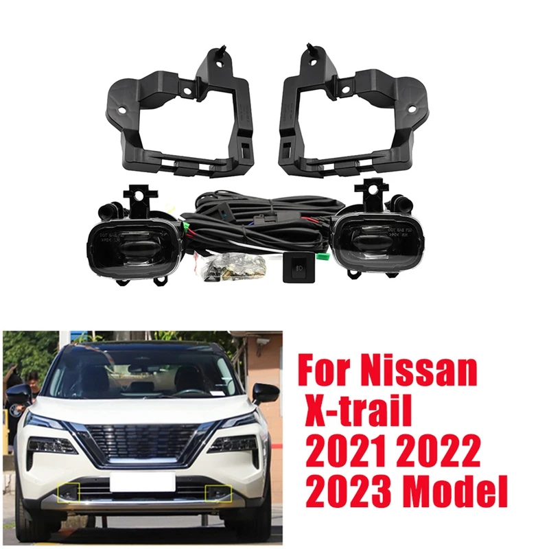 1Set Front Bumper LED Daytime Running Lamp Harness Switch Assy For Nissan X-Trail Frontier Rogue 21-23 Fog Light Cover Parts