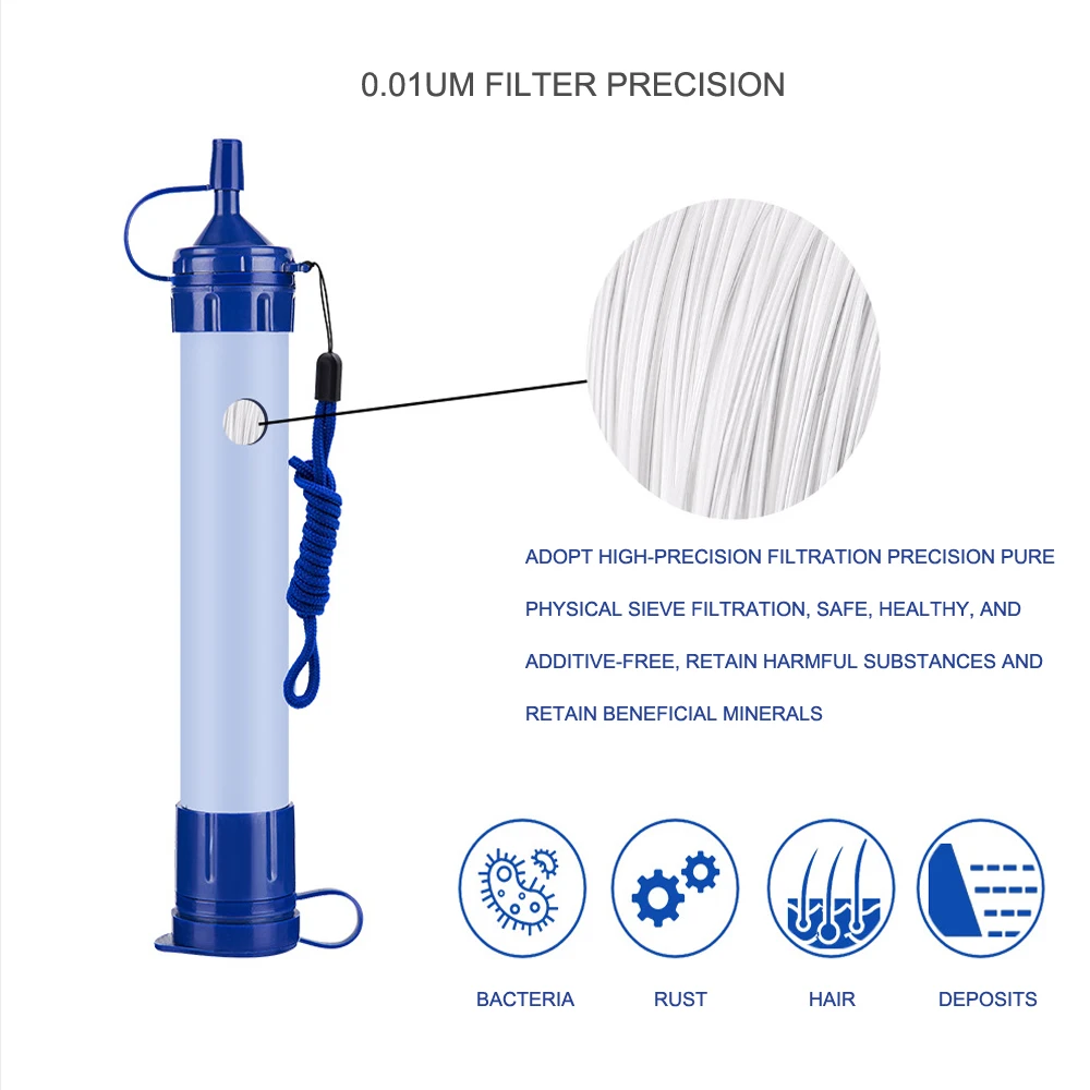 Camping Outdoor Personal Straw Water Filter Portable Water Filtration Multi-Layer Filtering Waterfilter Survival