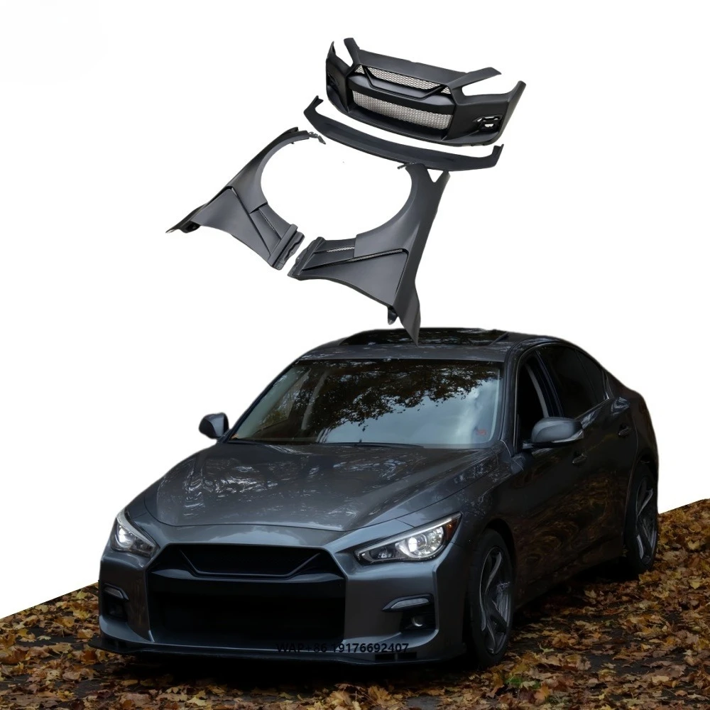 

For Infiniti Q50 Front Bumper Resin Fiber Open Wing Plate Upgrade Retrofit Replacement Body Kit