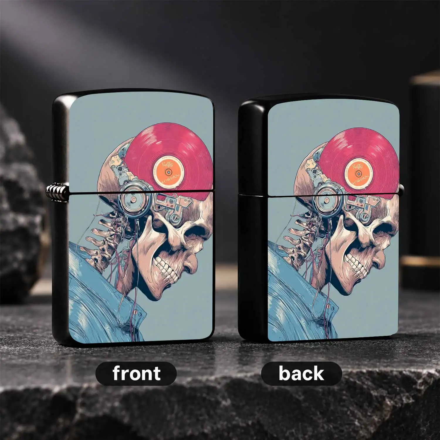 CreativeSkull Vinyl Record Decor Lighter, Trendy Art Illustration Design Portable Igniter, Suitable for Daily Carry, Multi-scenario Available, Ideal Gift for Trendy Art Lovers forGifting A Humorous And Interesting Lighter