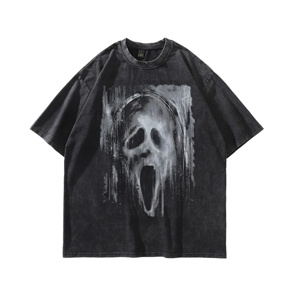 Yelling Devil Skull Horror Graphic Tee Shirts for Women Men Distressed Aesthetic Summer Tops Streetwear Goth Grunge Clothes